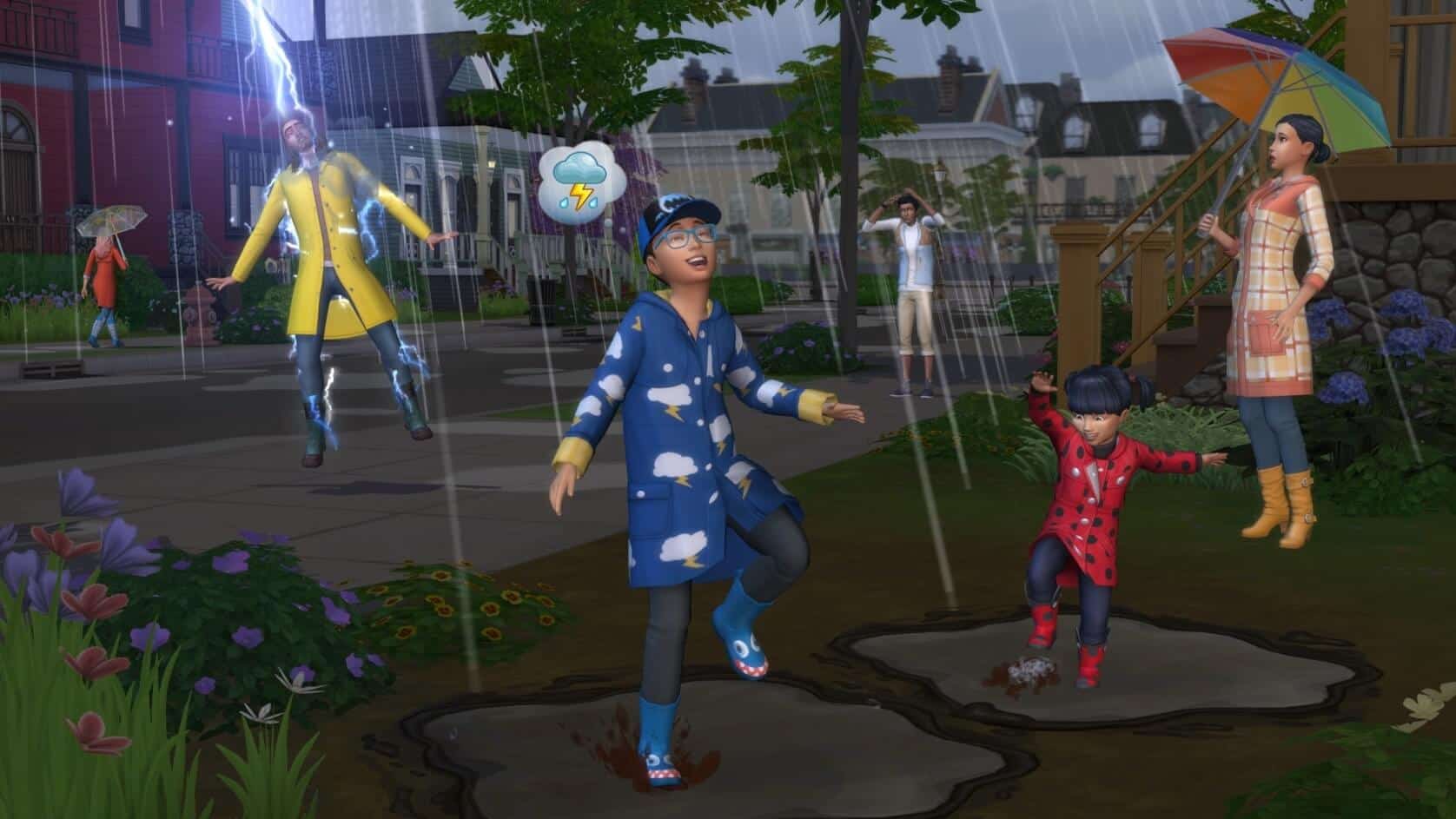 ฉากในเกม The Sims 4: Seasons ช่วงฤดูหนาวที่มีหิมะปกคลุมพื้นที่