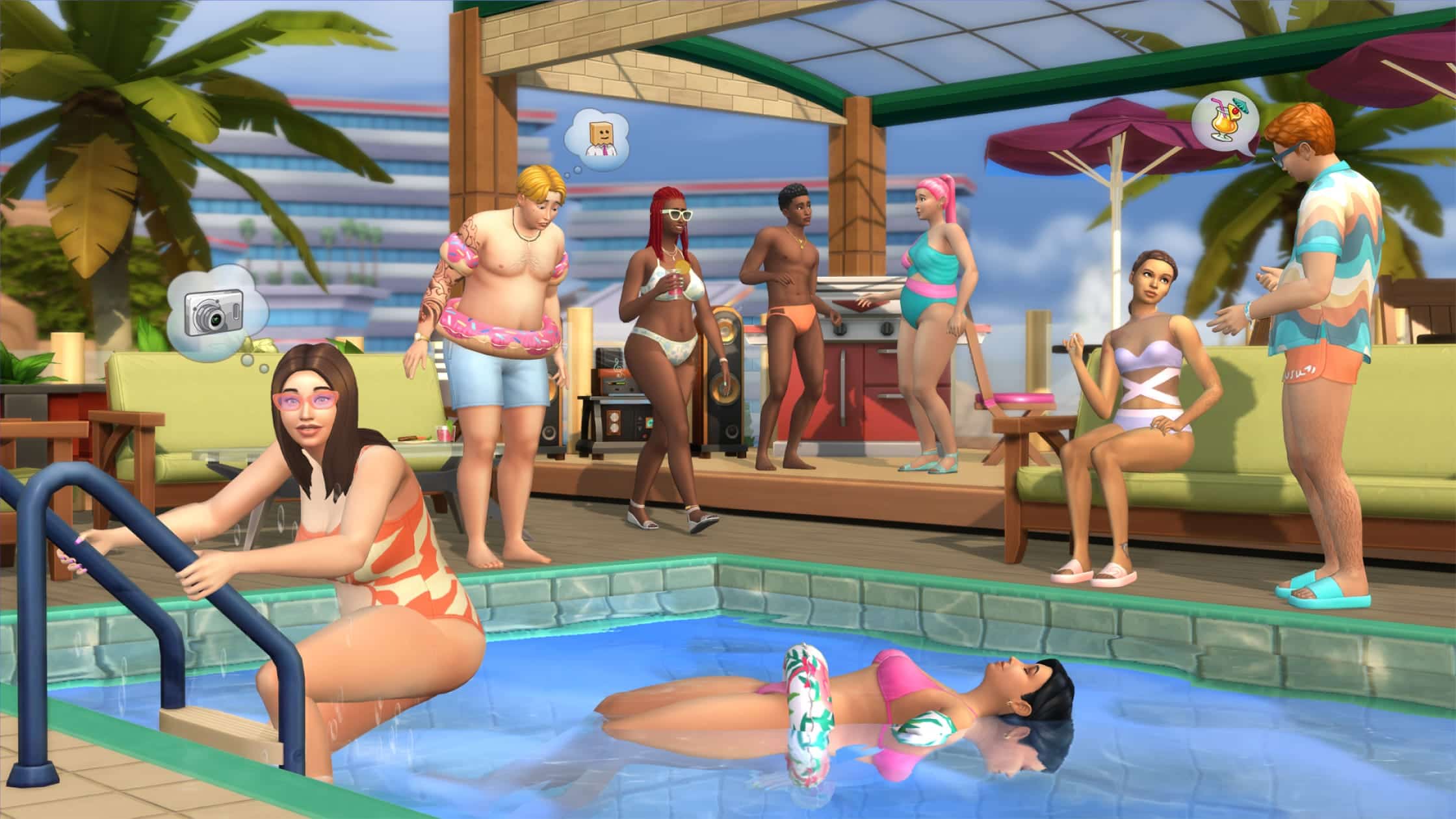 ภาพทางการของ Poolside Splash Kit โชว์ชุดว่ายน้ำและเครื่องประดับริมสระของ The Sims 4