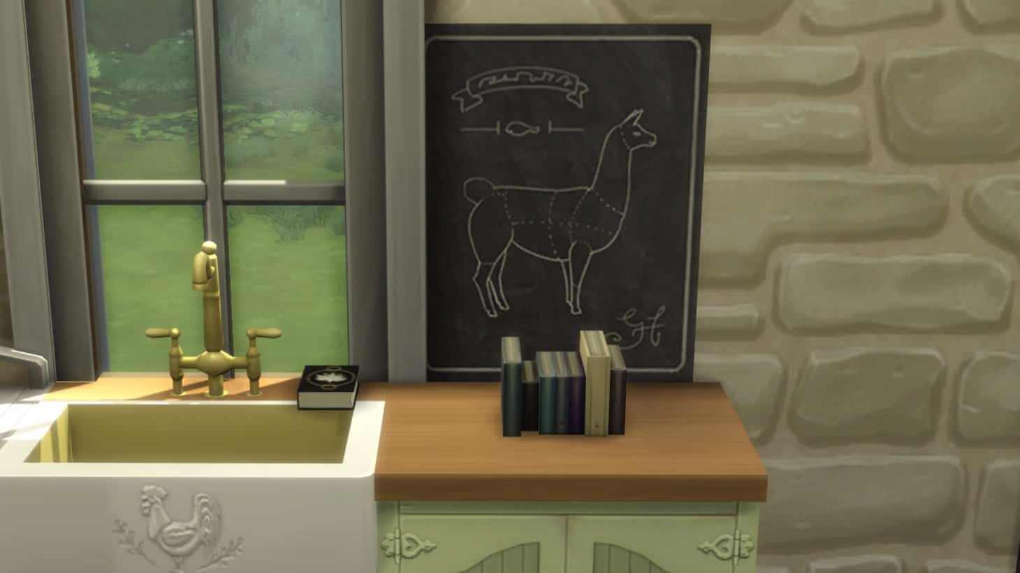 กระดานดำรูปผังชำแหละลามะใน The Sims 4 Cool Kitchen Stuff