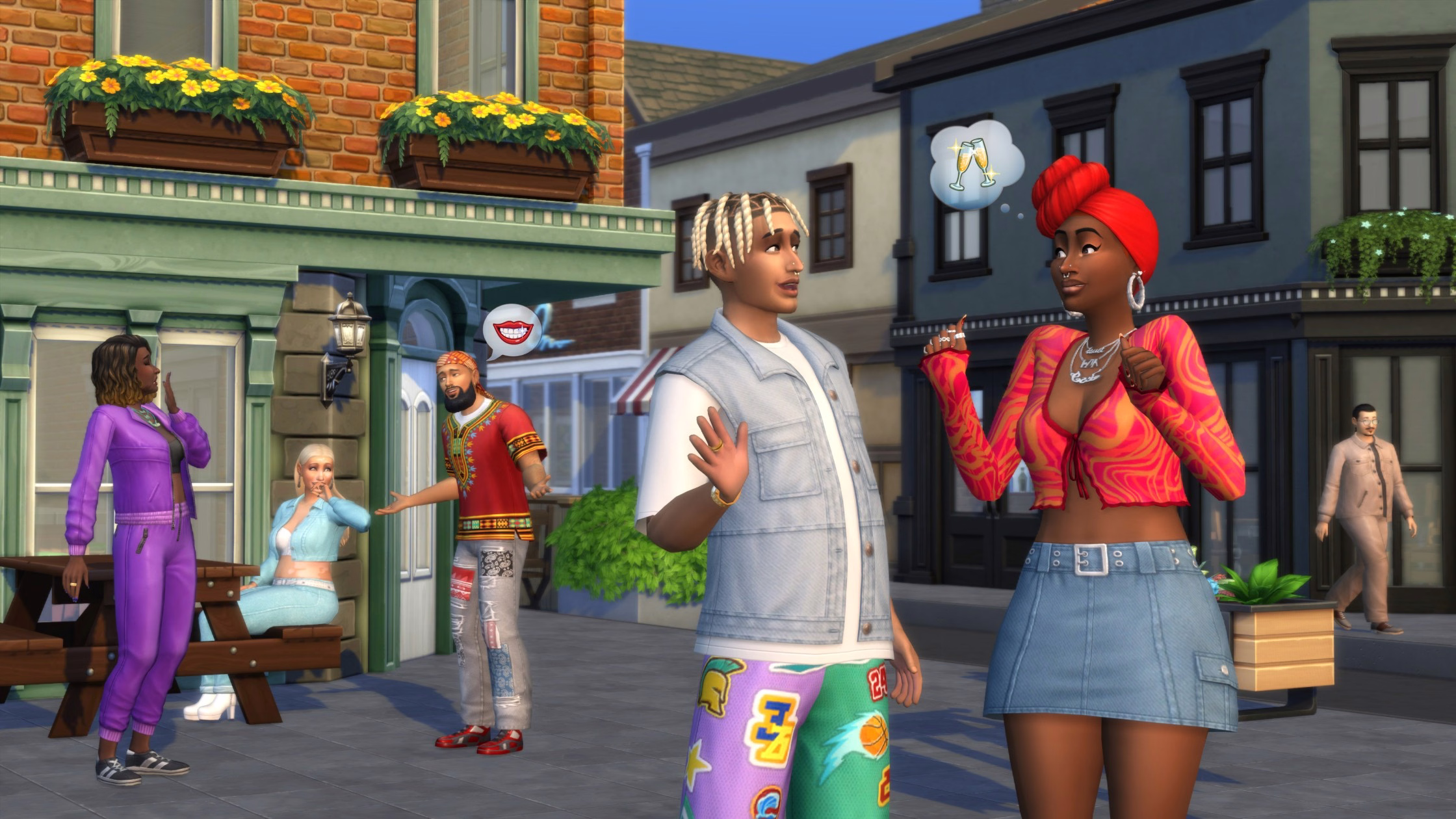 ภาพสกรีนช็อตในเกมทางการของ Urban Homage Kit แสดงชุดแฟชั่นสตรีทและแอคเซสซอรีในธีม urban chic