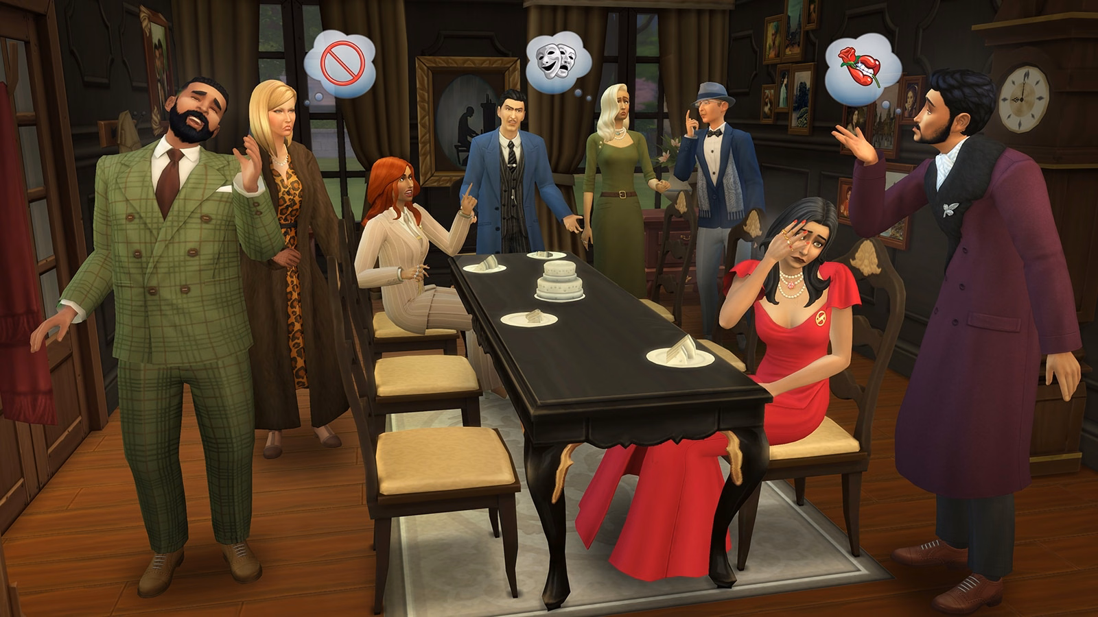 ไอเทม Create-a-Sim จาก Silver Screen Style Kit จัดแสดงเป็นชุดครบสไตล์ Old Hollywood