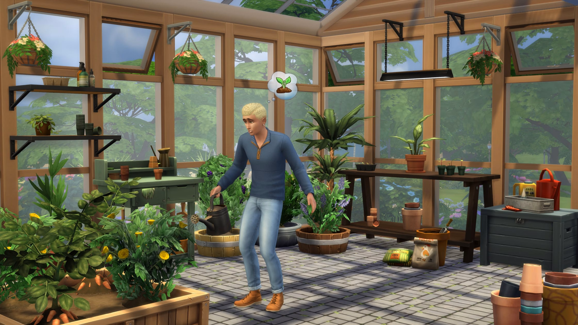 ภาพ hero tile ทางการของ Greenhouse Haven Kit แสดงมุมเรือนกระจกตกแต่งด้วยต้นไม้และหน้าต่างกระจกลายฝรั่งเศส