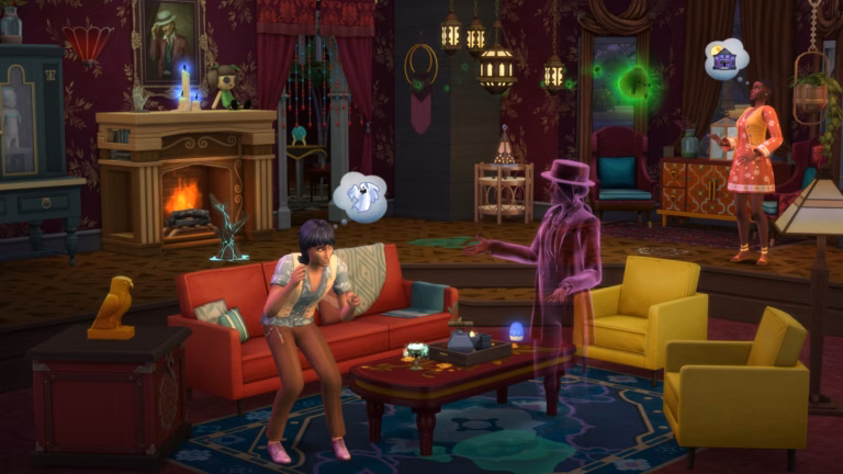Haunted House lot ผี Guidry คุยกับซิม และ Spectre ลอยมุมขวาบน