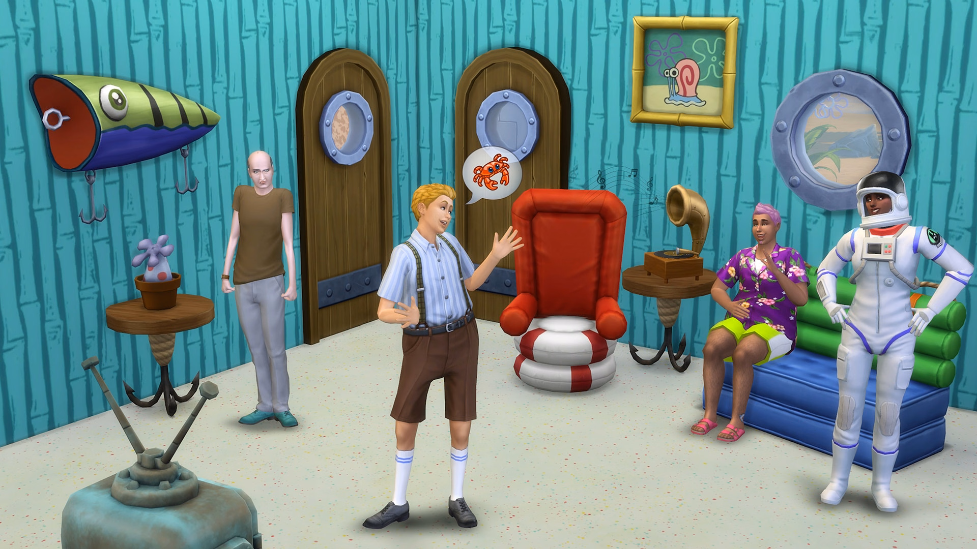 ภาพหน้าจอในเกมของบ้านสับปะรดใต้ทะเลตกแต่งตามธีม SpongeBob's House Kit