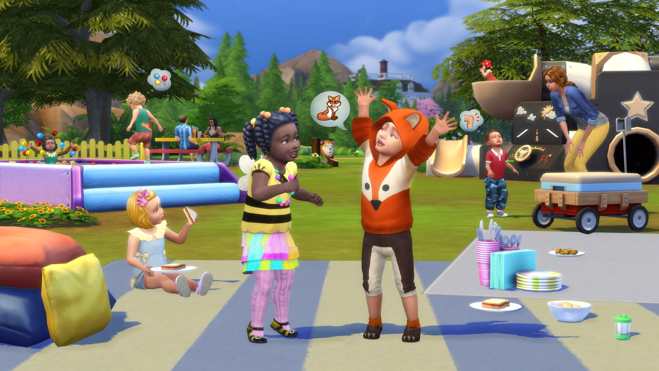 ภาพโปรโมทอย่างเป็นทางการของ The Sims 4: Toddler Stuff แสดงบรรยากาศการเล่นของวัยเตาะแตะ