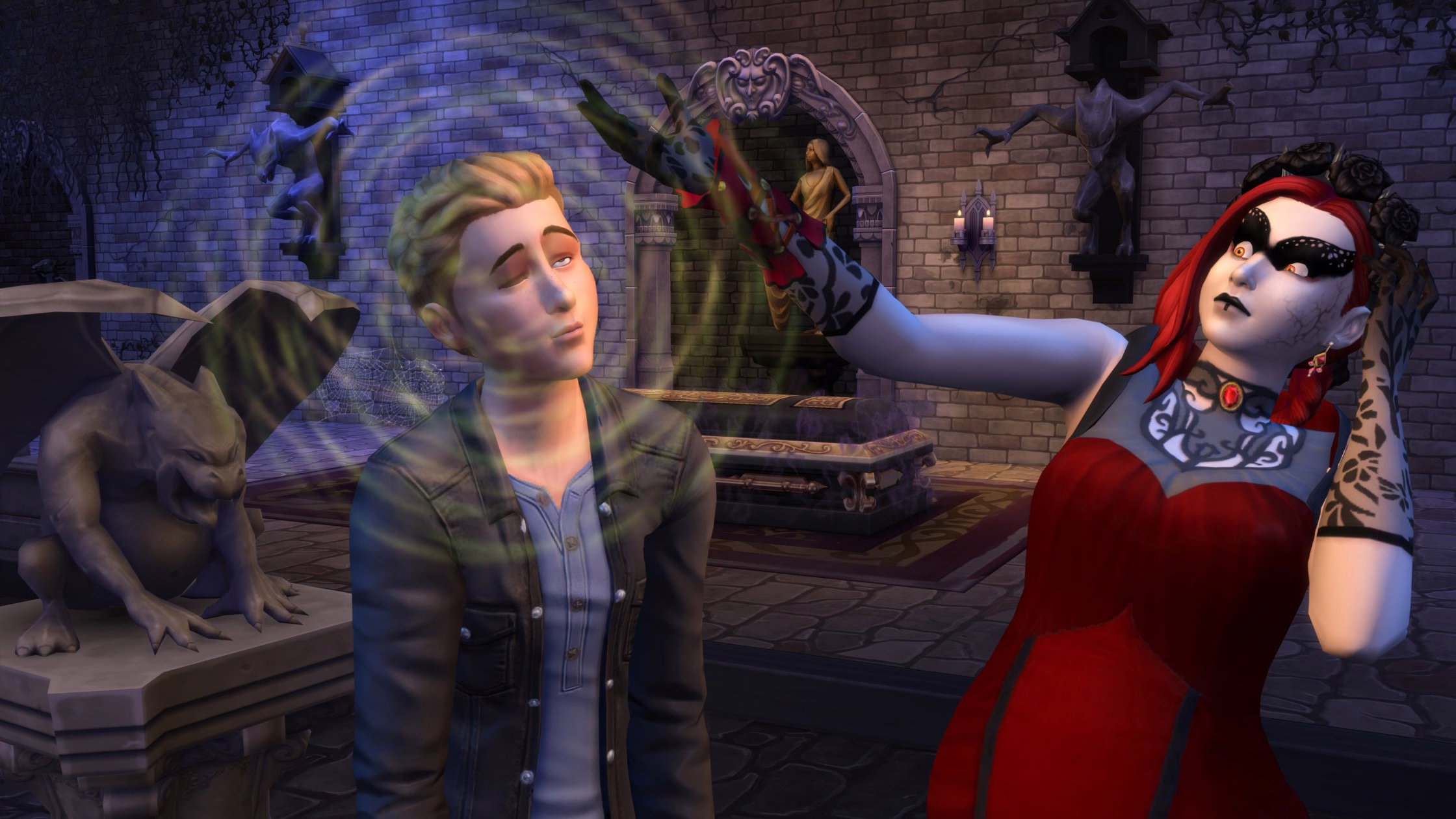 ภาพประกอบทางการของ The Sims 4: Vampires ในบรรยากาศแพ็คเสริมชุดกอธิค